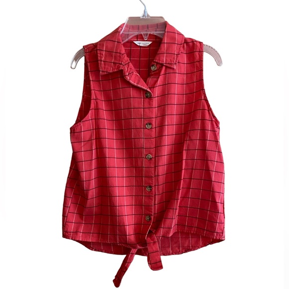 Aeropostale Pink Checkered Top with Hem Knot Small - Picture 1 of 6